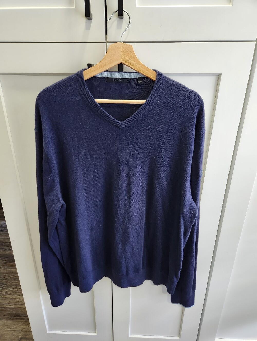 Greyson Navy Blue Merino Wool Blend Sweater Mens XL V Neck